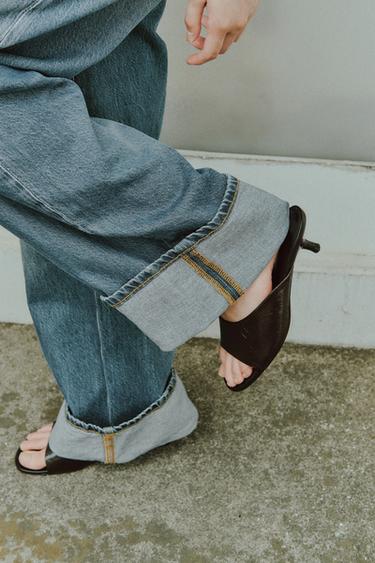 LEATHER KITTEN HEEL SANDALS - Brown by Zara - Image 0