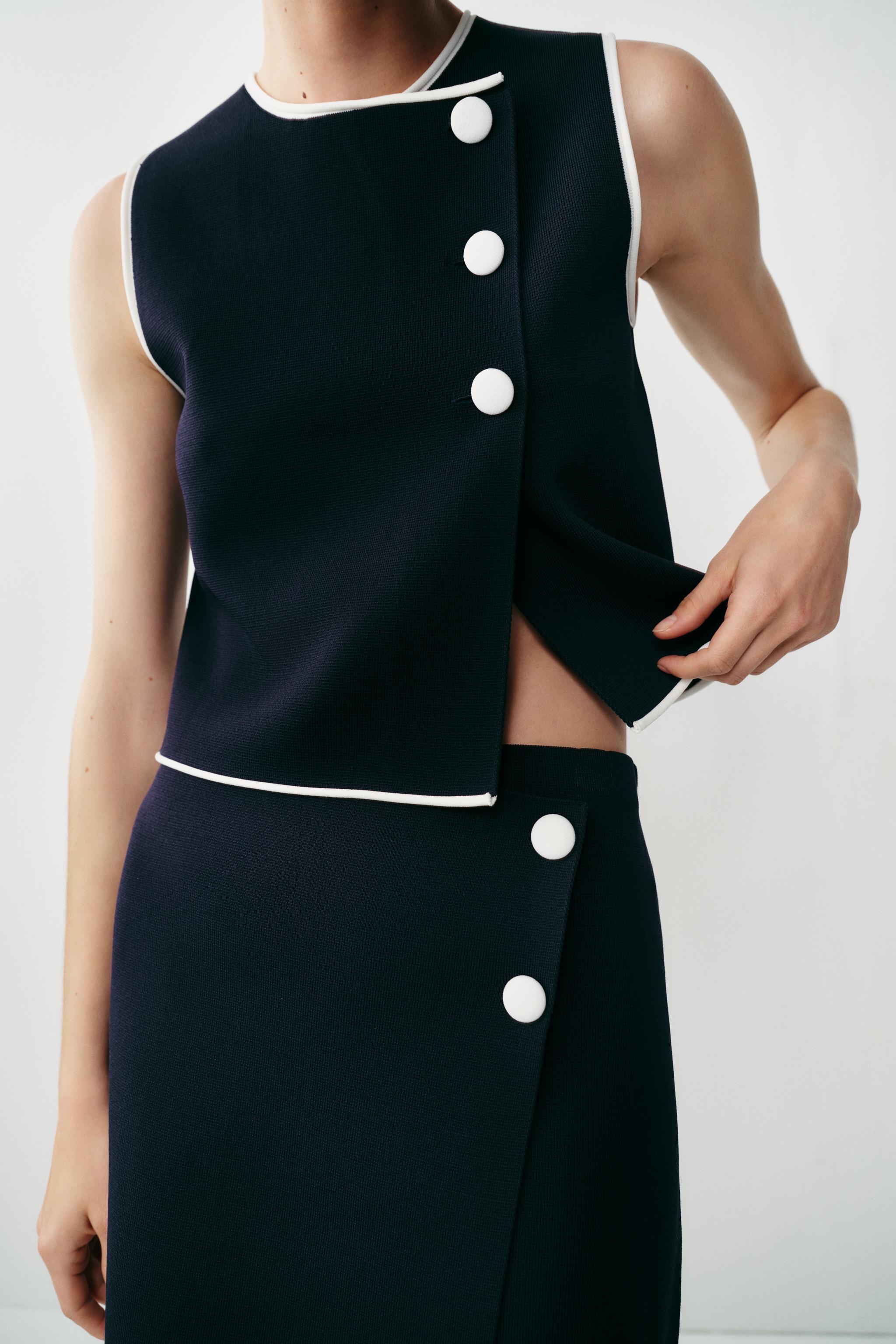 ZARA ザラ コントラストボタン付きニットジャケット M 新品 ブルー
