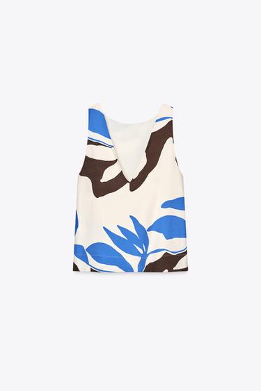 FLORAL PRINT BEADED TOP - Ecru / Blue by Zara - Image 4