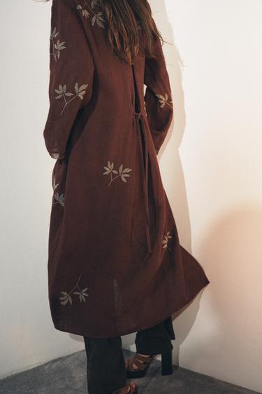 ZW COLLECTION EMBROIDERED LINEN KIMONO - Burgundy by Zara - Image 7