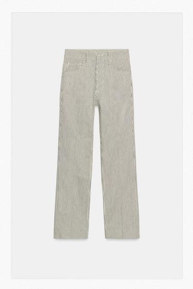 Zara ZW COLLECTION MID-RISE BOOTCUT CROPPED FLARE JEANS - Ecru / Marl
