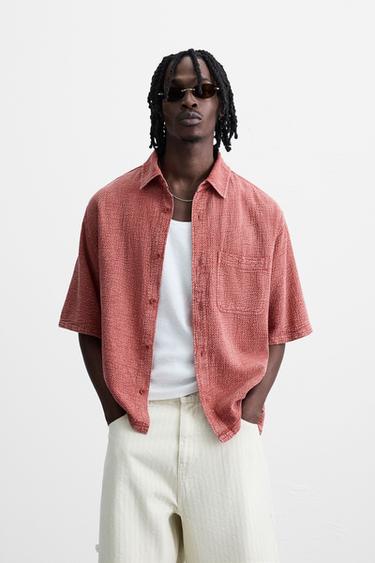 Zara WASHED TEXTURE SHIRT - Red