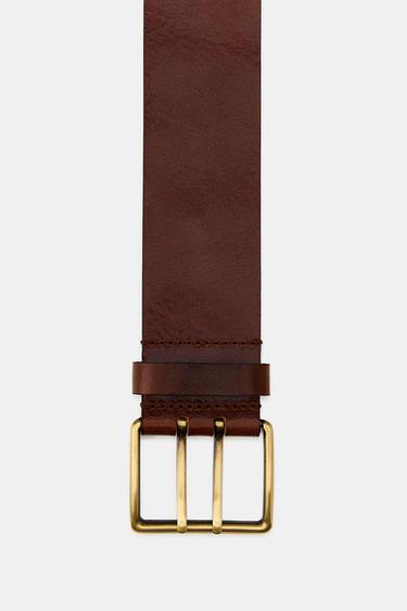 Zara LEATHER BELT WITH SQUARE BUCKLE - Brown