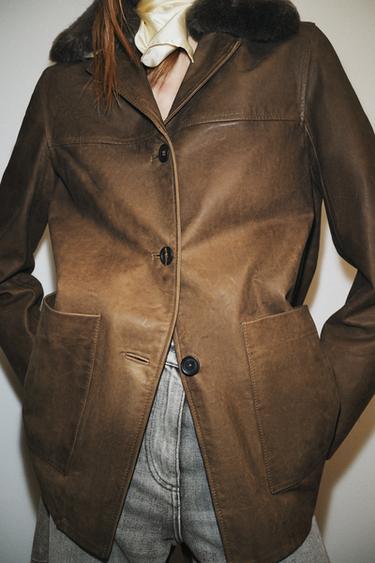 VESTE EN CUIR ZW COLLECTION LIMITED EDITION - Marron de Zara - Image 3