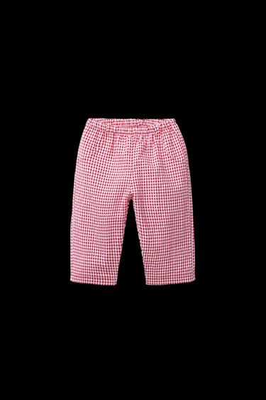 Zara GINGHAM BAGGY PANTS - Red / White