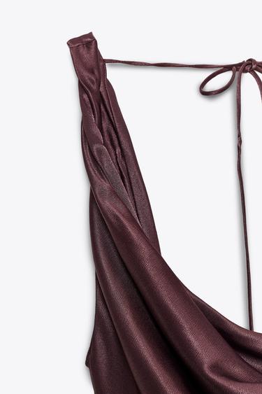 Zara ZW COLLECTION SATIN LONG DRESS - Burgundy