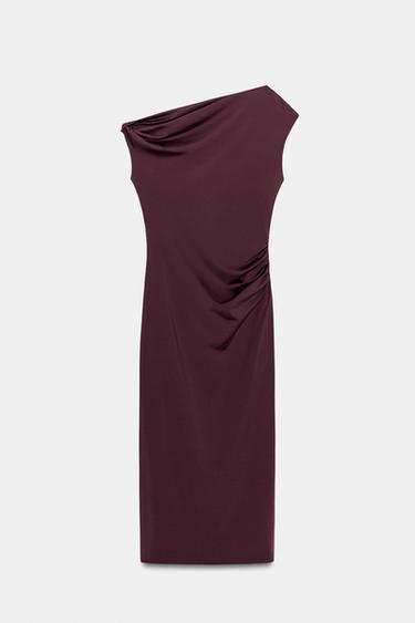 ASYMMETRIC MIDI DRESS - Burgundy by Zara - Image 0