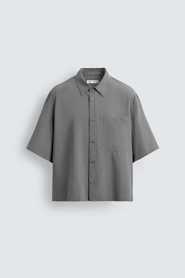 FLUID TEXTURED CHECK SHIRT - Anthracite grey by Zara
