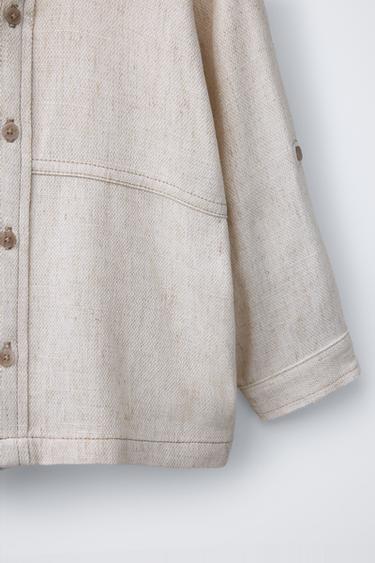 SHIRT WITH CONTRAST TOPSTITCHING - Ecru by Zara - Image 3