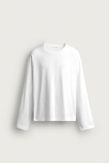 RELAXED FIT LONG SLEEVE T-SHIRT - White by Zara