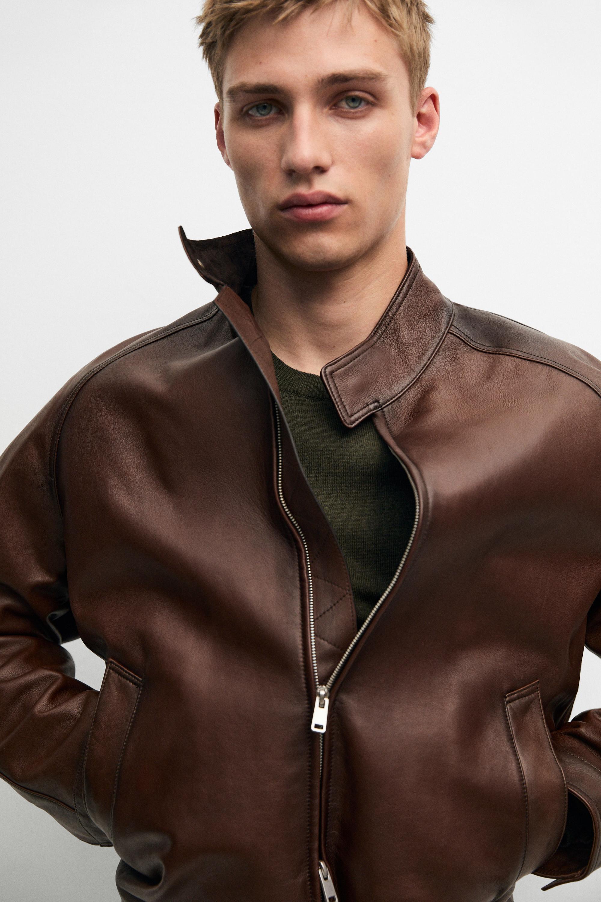 Nappa leather high-neck jacket