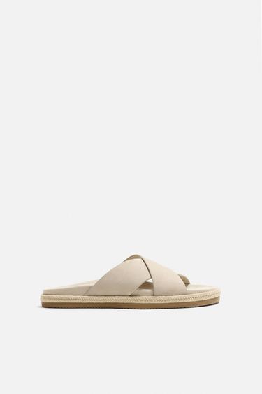 Zara CRISSCROSS LEATHER SANDALS - Off White