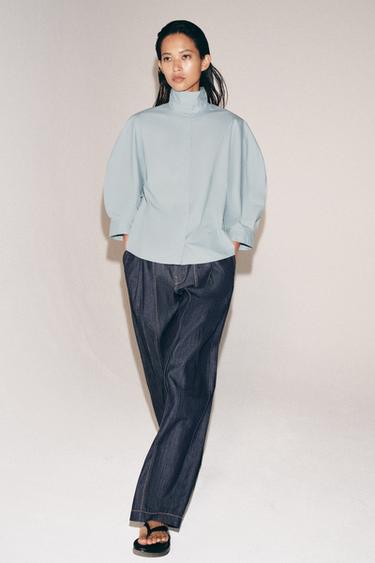 قميص بأكمام منفوخة ZW COLLECTION - أزرق / رمادي by Zara