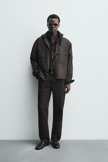 Zara HOODED TECHNICAL JACKET - Brown