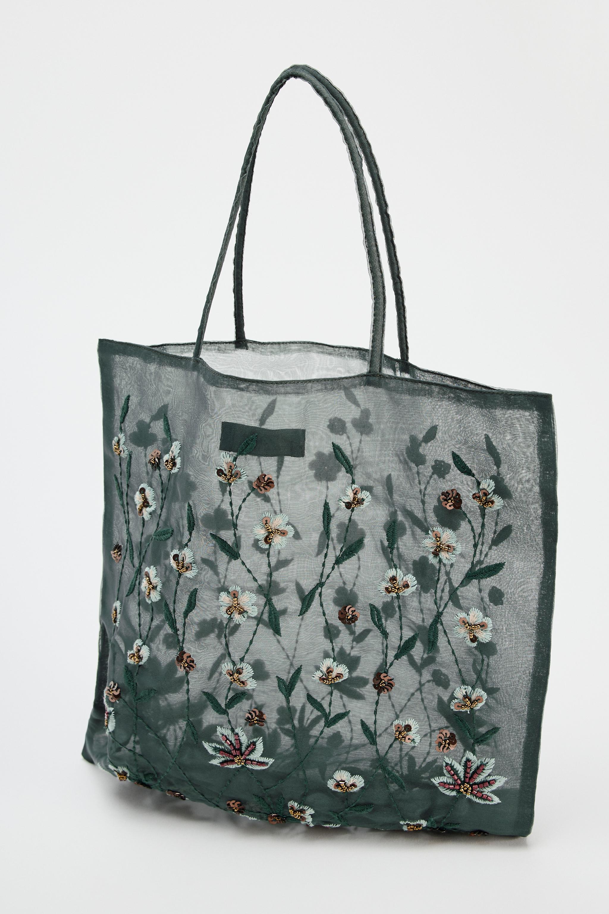 刺繍入り布製バッグ - ブルー | ZARA Japan / 日本