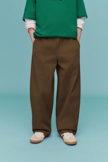 Zara 氣球版接縫設計長褲 - 淺棕色