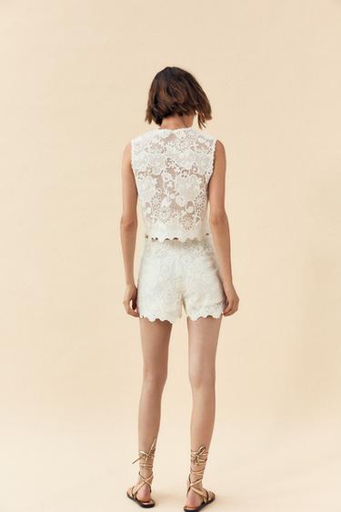 GILET BRODÉ AVEC NŒUDS - Blanc de Zara - Image 6