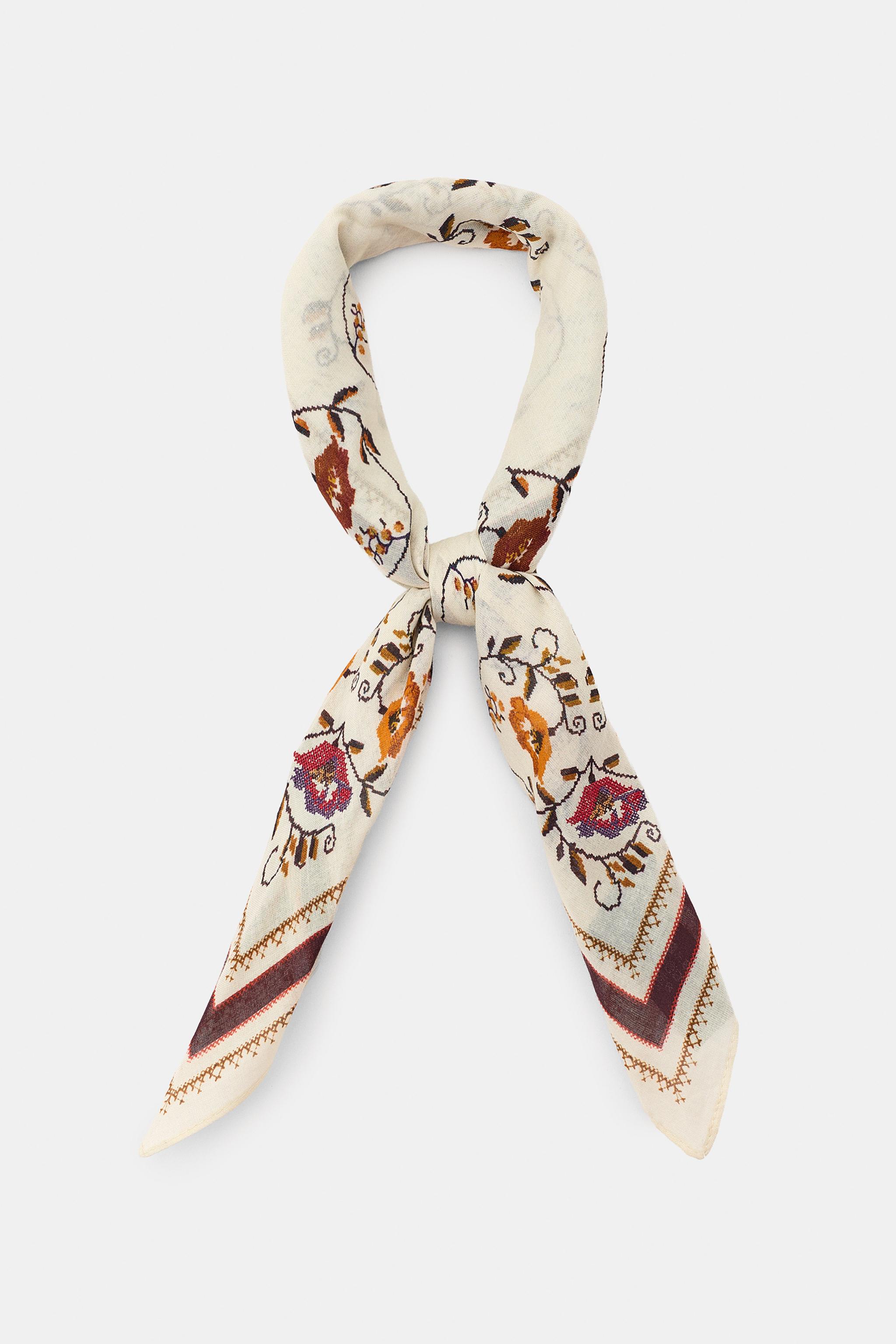 CROSS-STITCH EMBROIDERED PRINTED SCARF