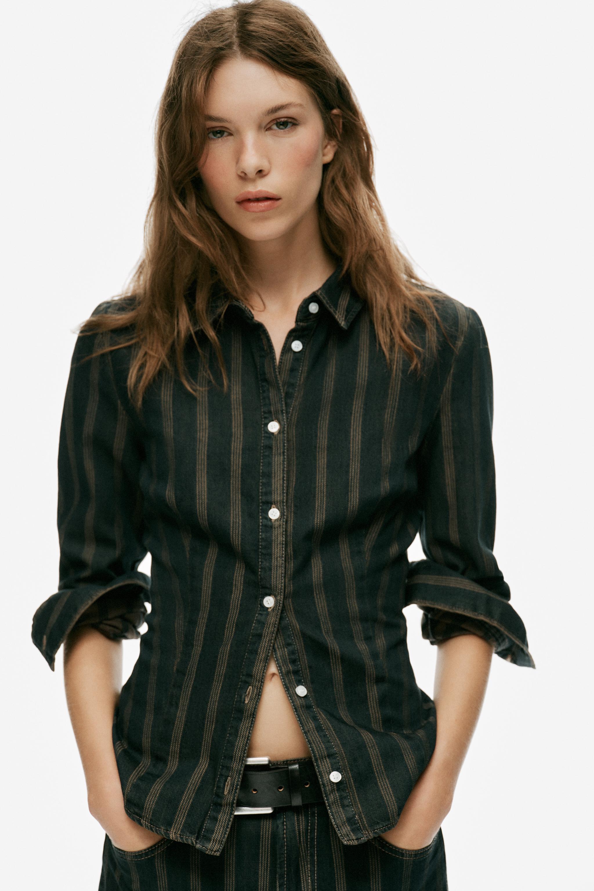Zara TRF ÇİZGİLİ DENIM GÖMLEK görsel 2