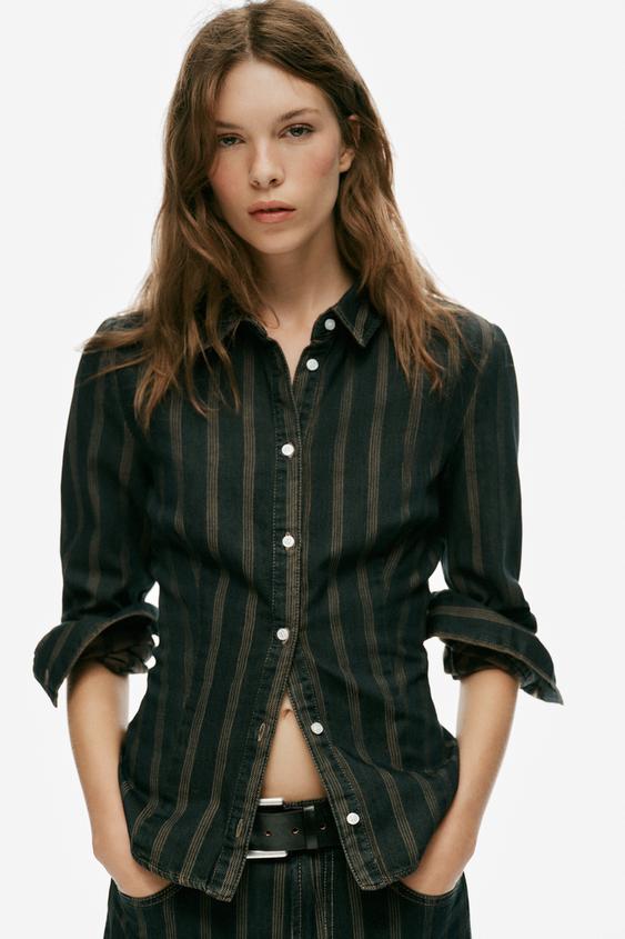 chemise rayures denim trf - Bleu marine de Zara - Image 1