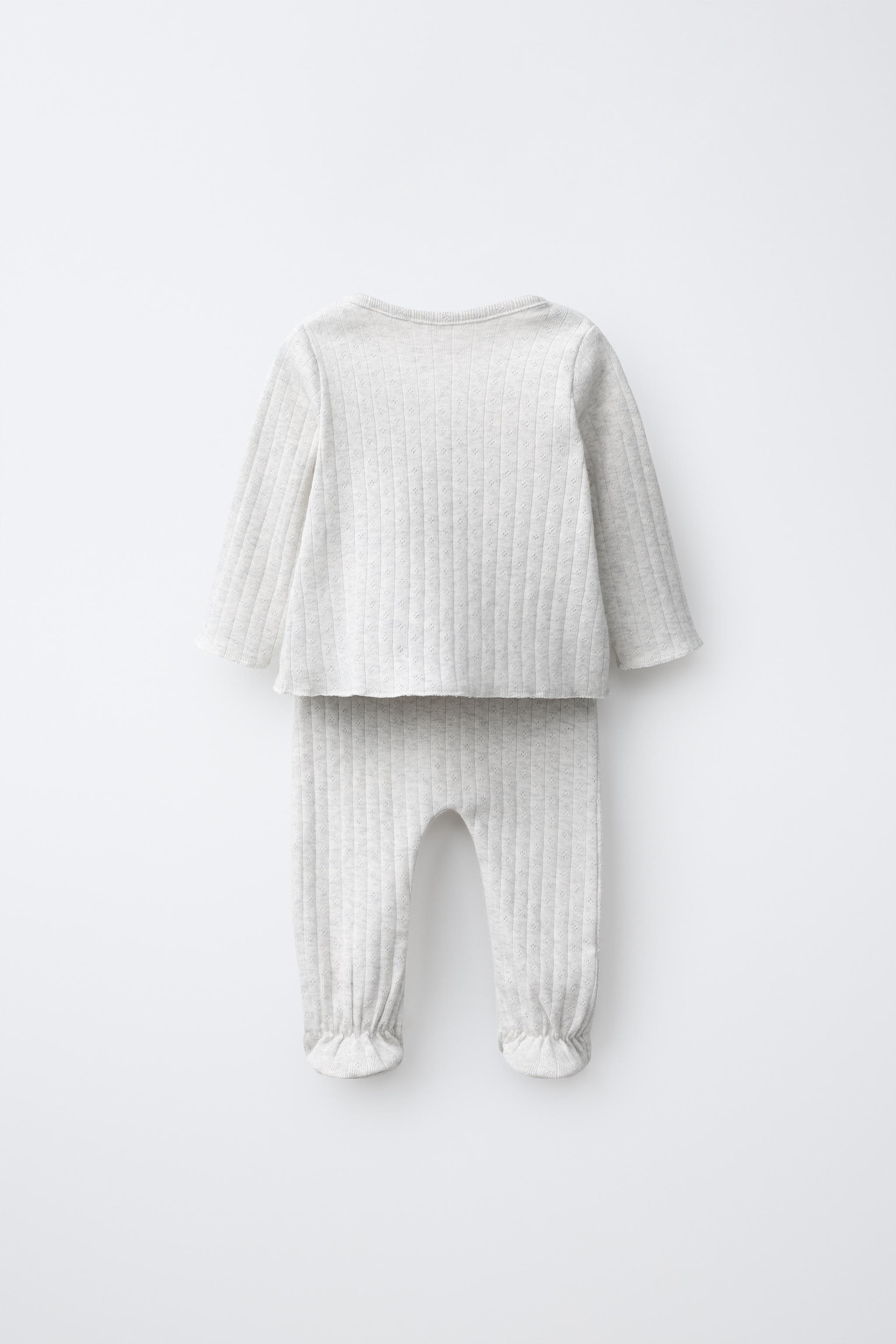 POINTELLE NEWBORN SET AND POUCH — Gray marl