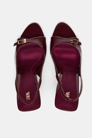 HIGH-HEELED PATENT-EFFECT SANDALS - Burgundy Red by Zara - Image 4