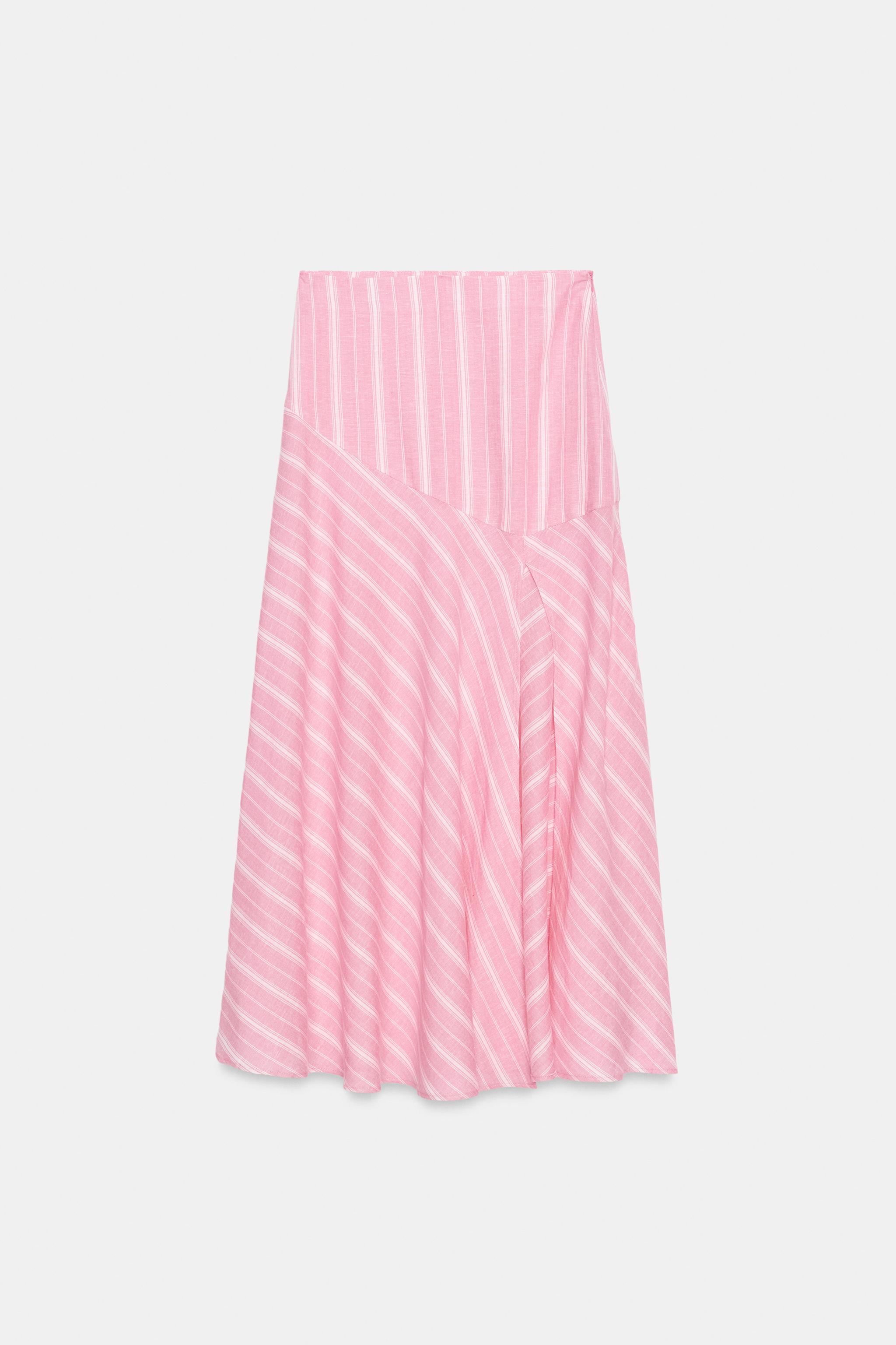 STRIPED LINEN MIDI SKIRT