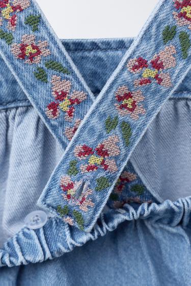 ROBE-SALOPETTE ET CULOTTE EN JEAN BRODÉ - Bleu de Zara - Image 2
