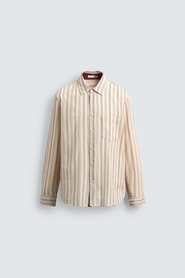 STRIPED TEXTURED SHIRT - Oyster-white by Zara