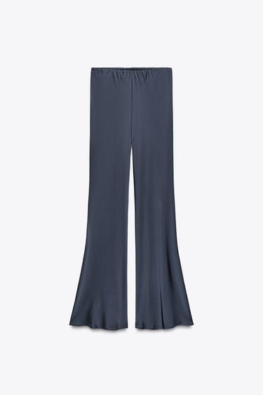 PANTALÓN FLARE SATINADO ZW COLLECTION - Petróleo de Zara