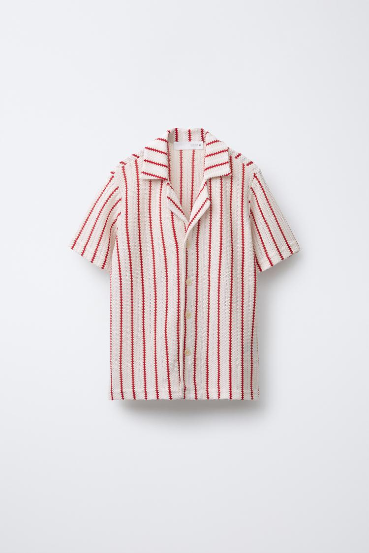 CAMISA PUNTO RAYAS Crudo Rojo ZARA España1