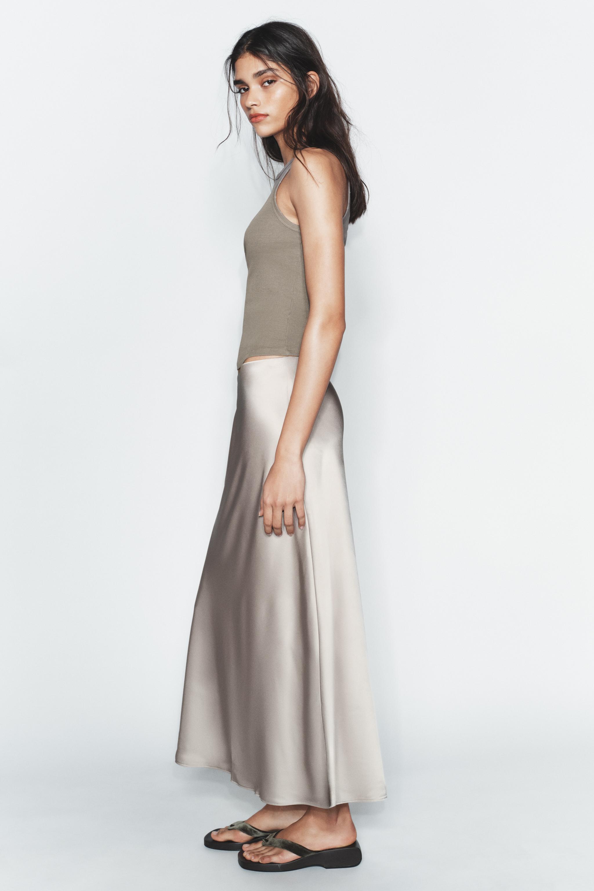 SATIN EFFECT MIDI SKIRT