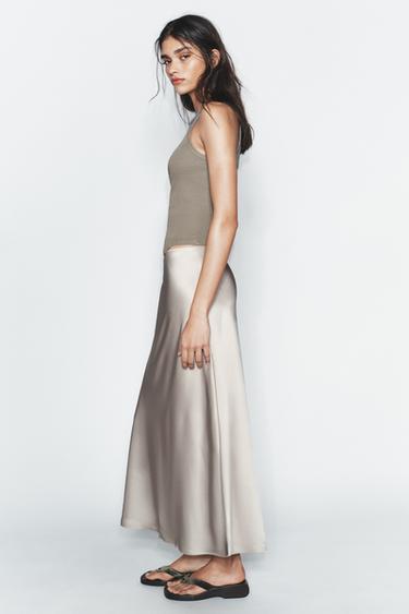 JUPE MI-LONGUE SATINÉE - Beige foncé de Zara - Image 2