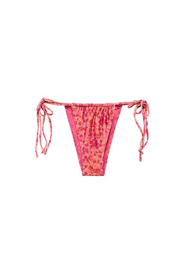 SLIP BIKINI STAMPA FLOREALE CON LACCI - Rosa di Zara
