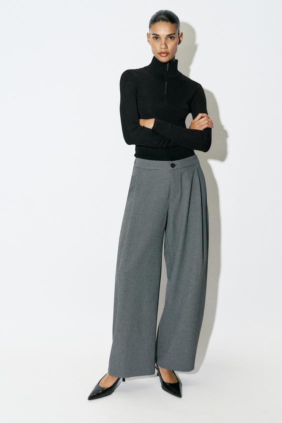 BARREL LEG DARTED TROUSERS - Black / Ecru by Zara - Image 0