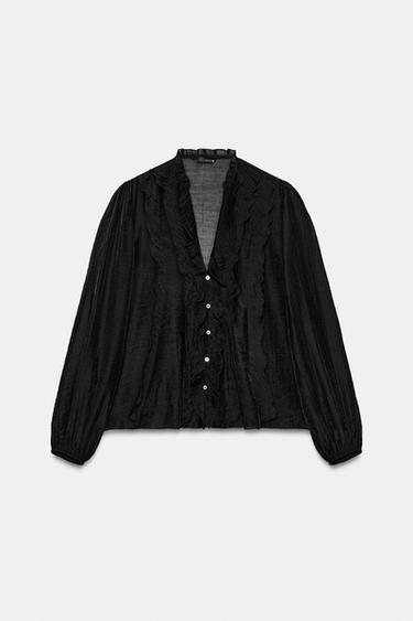 CAMISA VOLANTES - Negro de Zara - Imagen 0