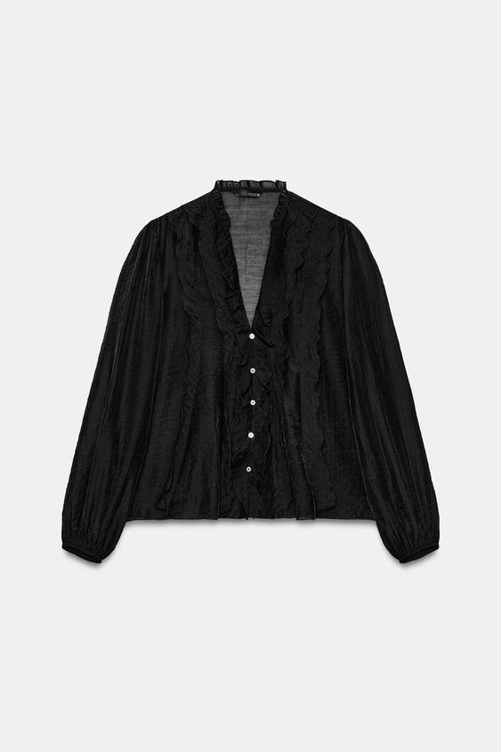 RUFFLE SHIRT - Black by Zara - Image 0