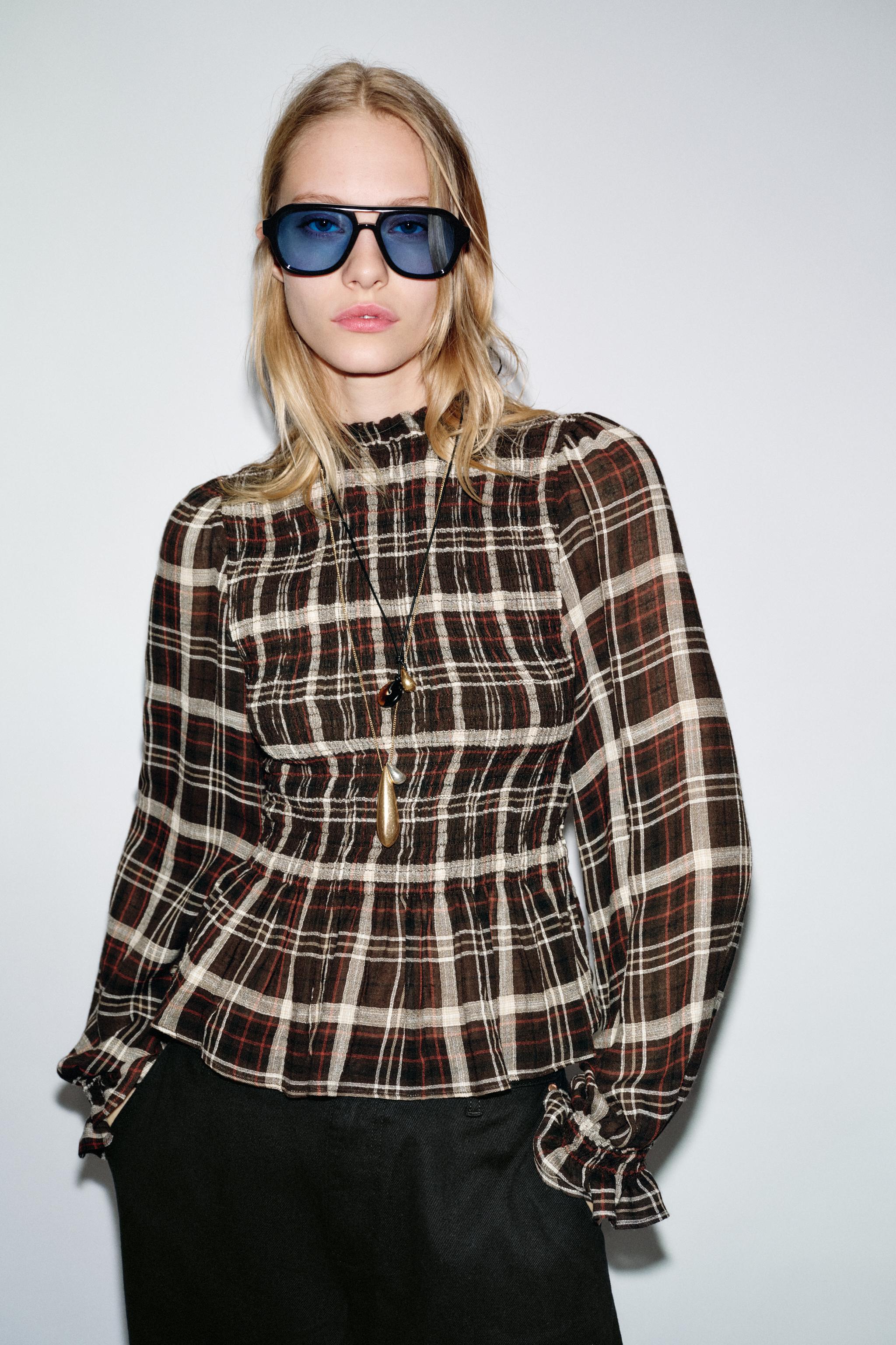 SMOCKED PLAID SHIRT
