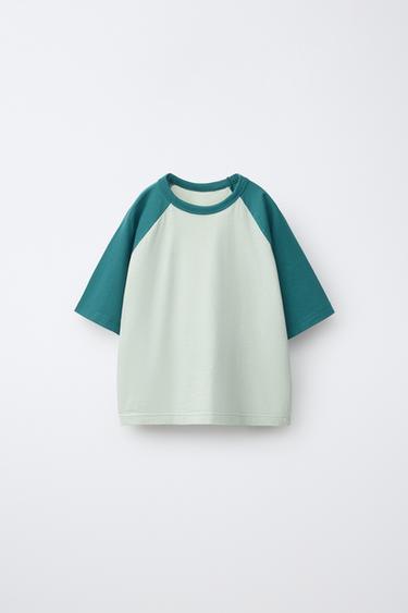 T-SHIRT MET RAGLANMOUWEN - Eendblauw van Zara