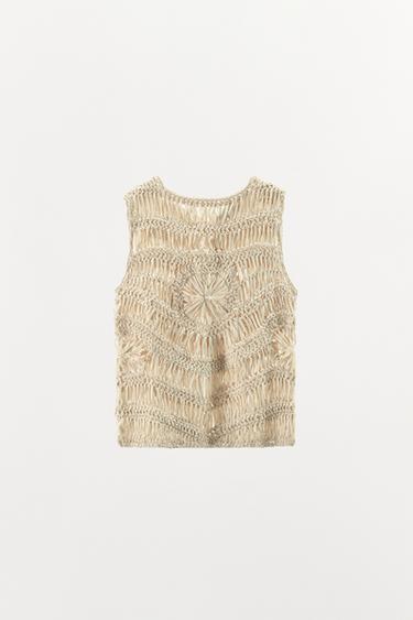 KNIT TOP WITH TIES - Light beige by Zara - Image 0