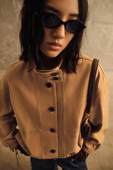 Zara ZW COLLECTION LIMITED EDITION 真皮飛行員夾克 - 中駝色