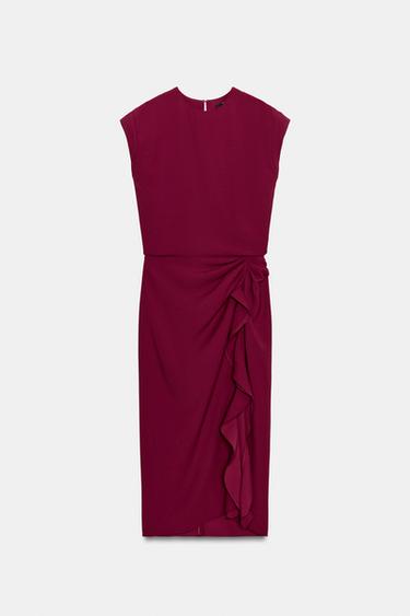 ROBE MI-LONGUE À VOLANTS ZW COLLECTION - Bordeaux de Zara