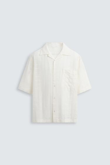 Zara OPENWORK TEXTURED SHIRT - Oyster-white