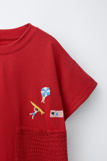 T-SHIRT POCHE EN CROCHET - Rouge de Zara - Image 2