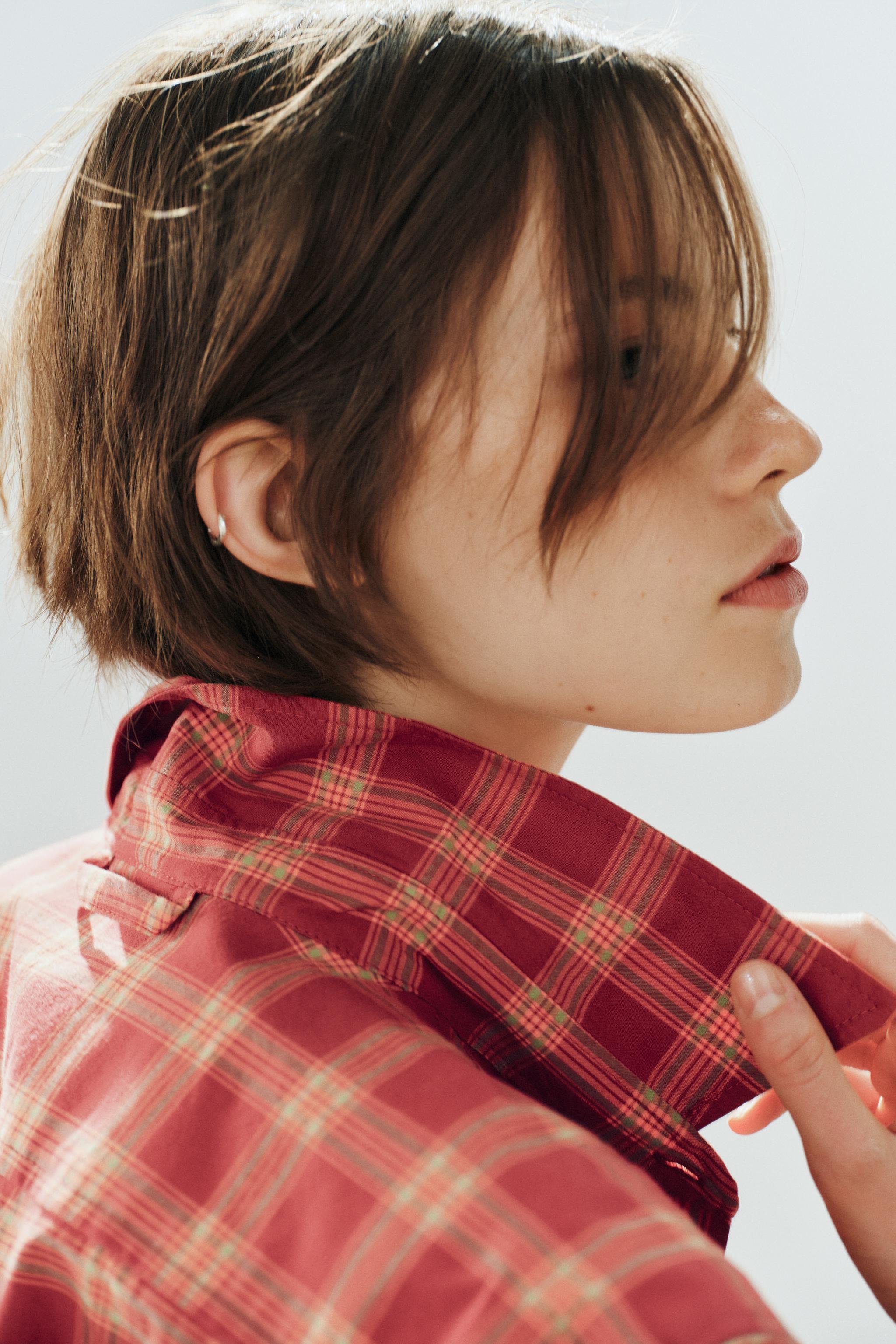 PLAID POPLIN OVERSHIRT — Orange