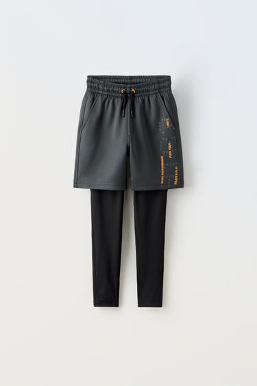 Zara TEXT DETAIL LEGGING SHORTS - Gray - Image 0