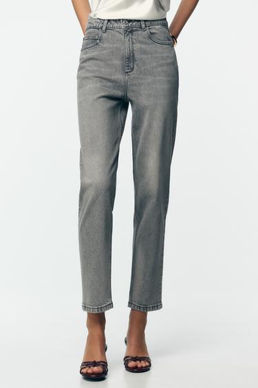 JEANS Z.01 MOM FIT COMFORT بخصر عالٍ - رمادي by Zara