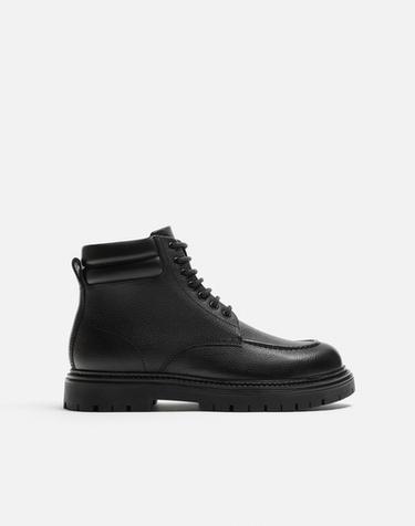 BOTA PIEL CORDONES - Negro de Zara