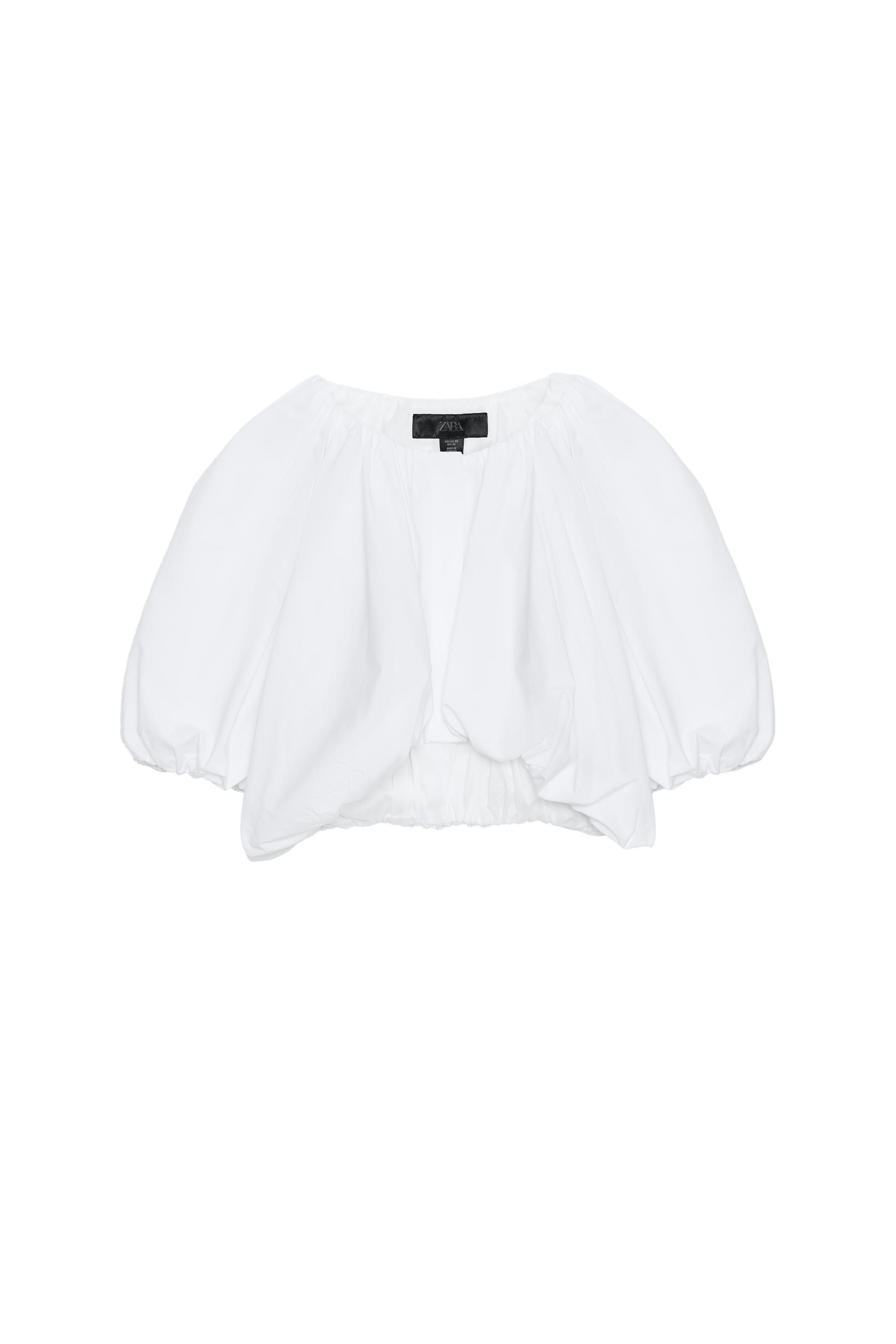 バルーンポプリンクロップド丈トップス - ホワイト | ZARA Japan / 日本
