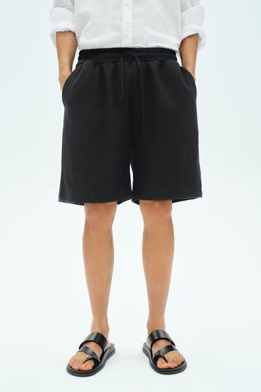 Zara 運動風紋理短褲 - 黑色